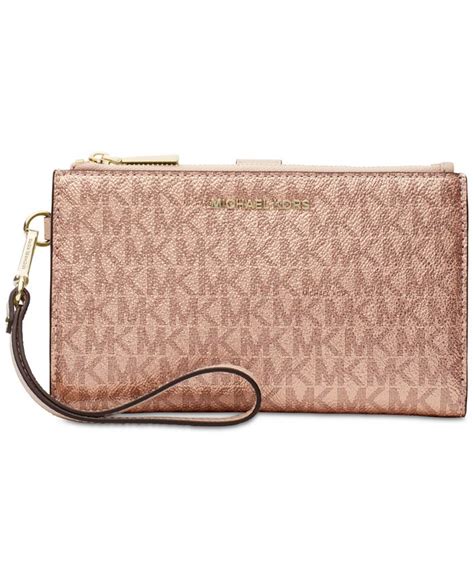 Michael Kors Boxed Metallic Signature Double Zip Wristlet Rose 